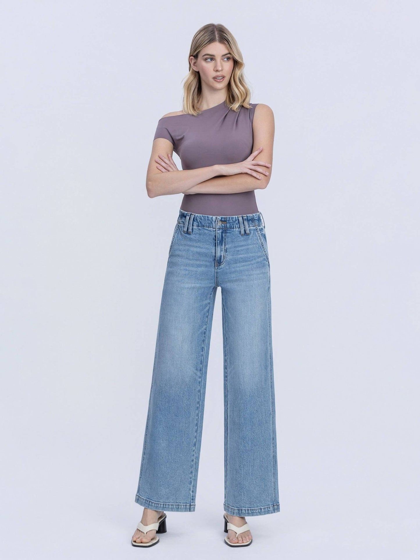 Slant Pocket High Rise Waist Facing Wide Leg Jean - Purpose + Passion Boutique
