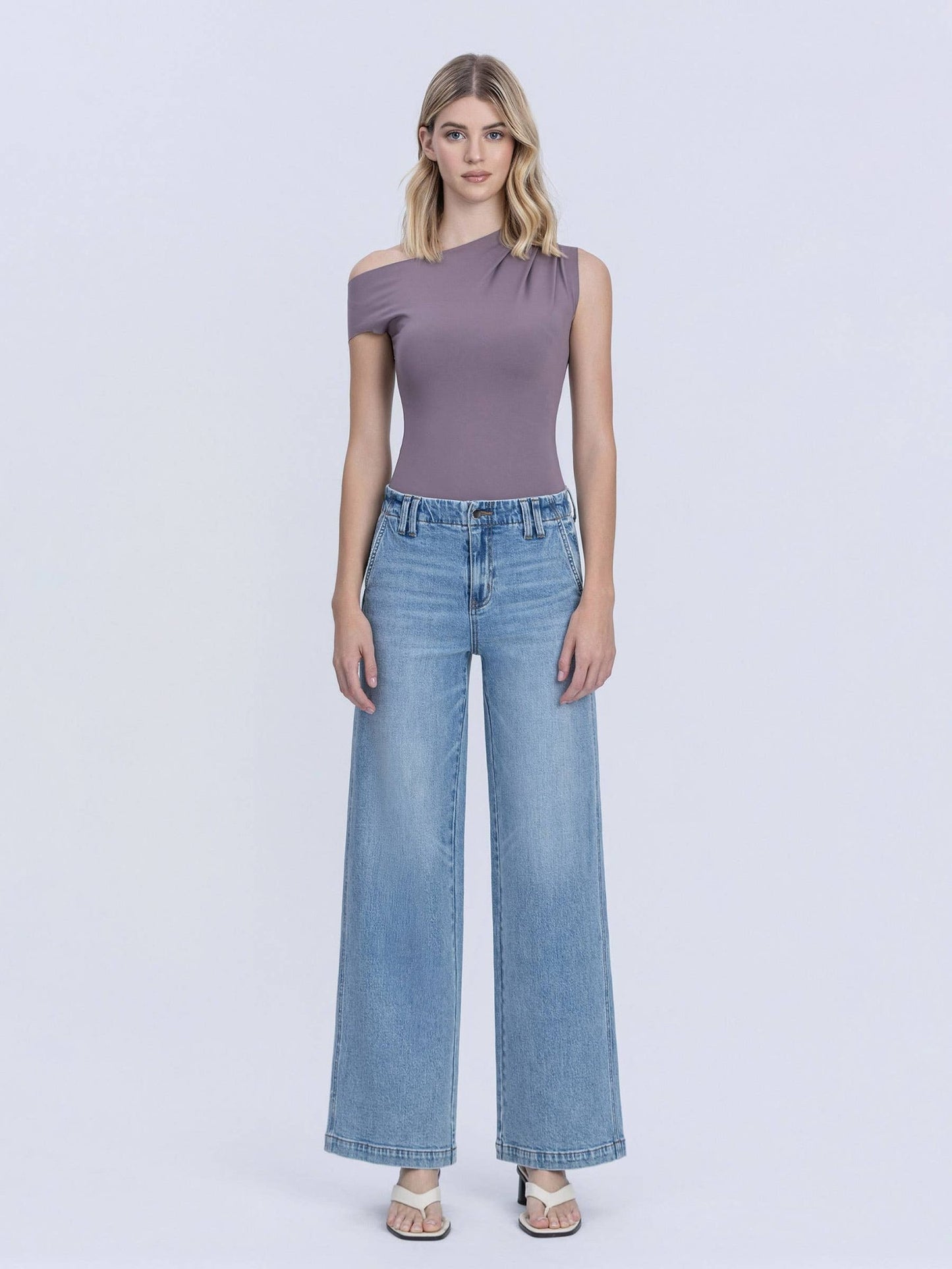 Slant Pocket High Rise Waist Facing Wide Leg Jean - Purpose + Passion Boutique