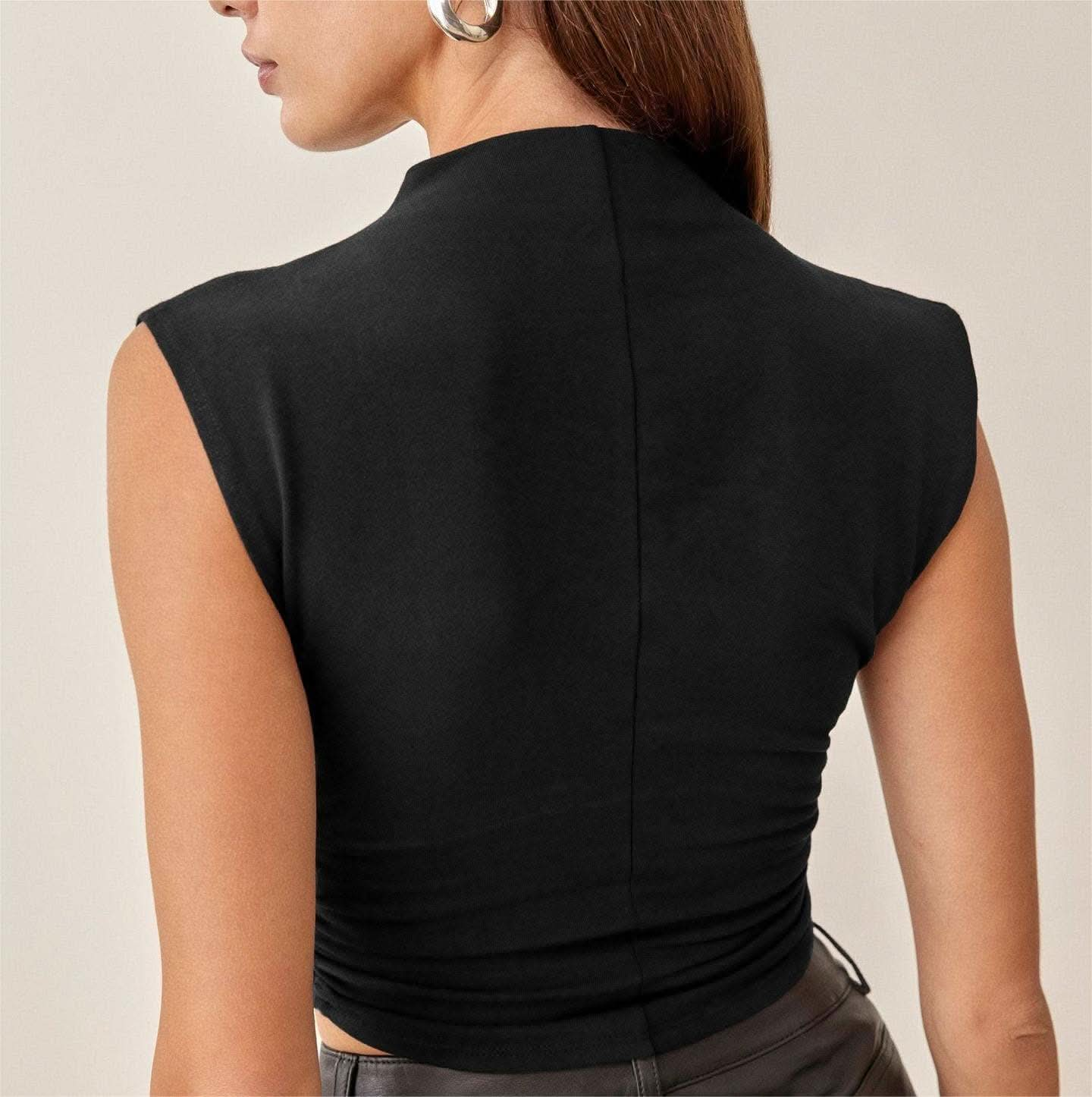 Sleeveless Turtleneck Ruched Tank Crop Top - Purpose + Passion Boutique