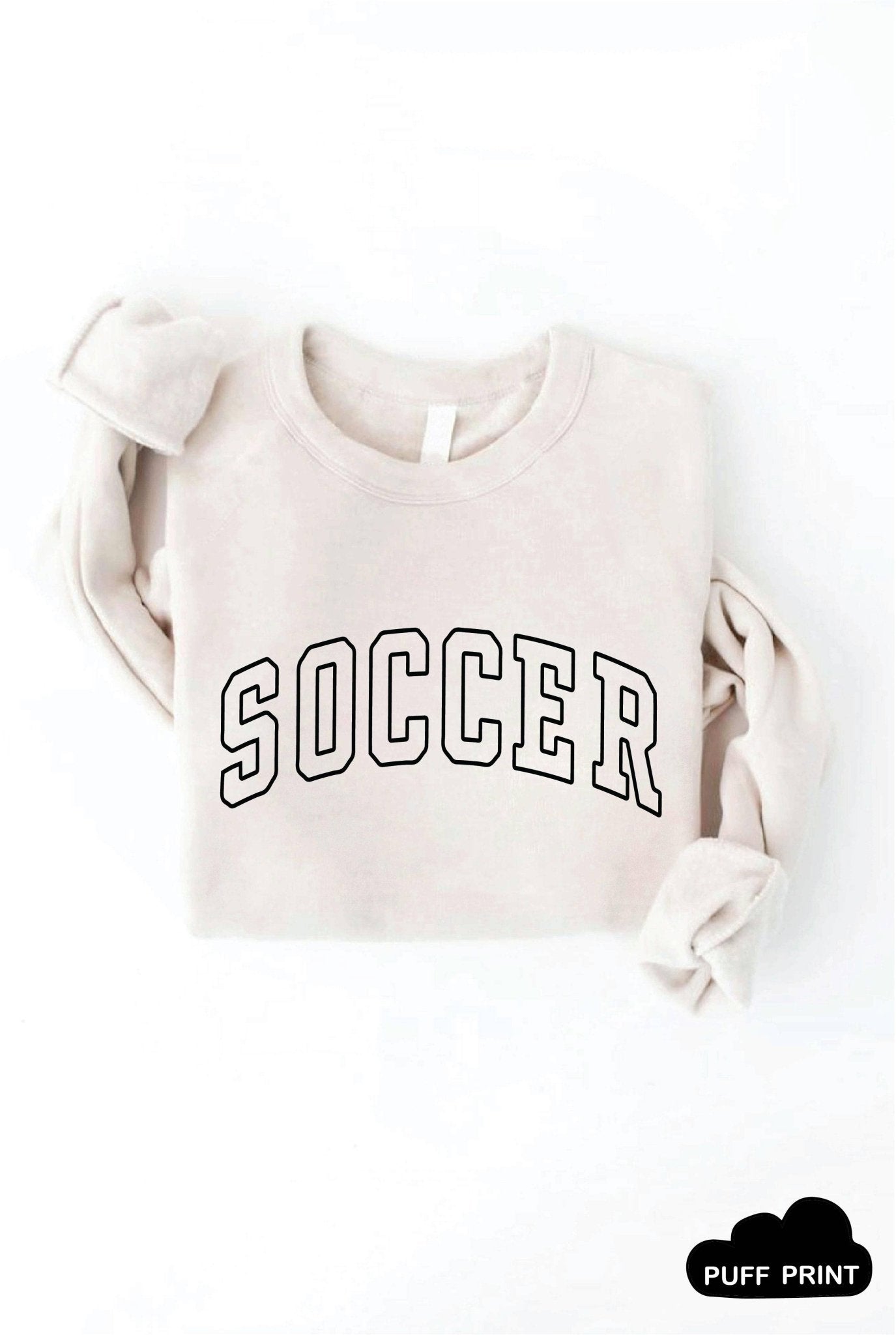 SOCCER Puff Print Graphic Sweatshirt - Vintage White - Purpose + Passion Boutique