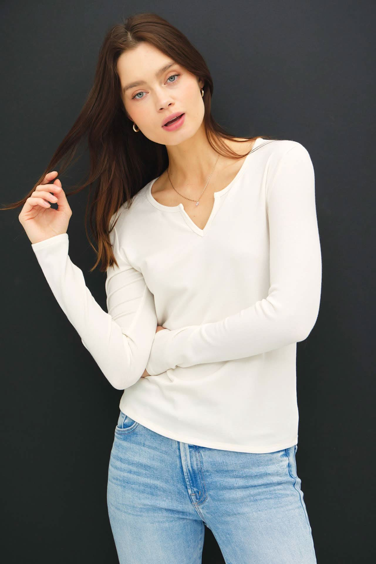 Soft Basic Split Neck Long Sleeve Knit Shirt - Purpose + Passion Boutique