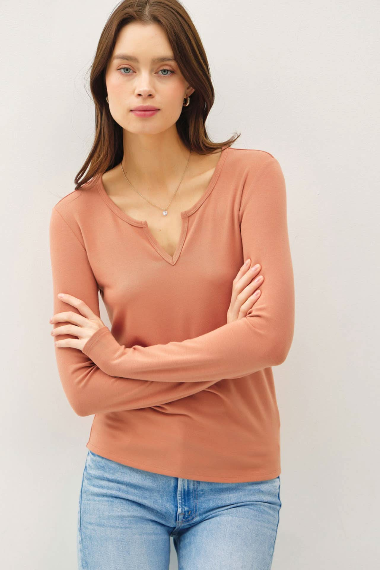 Soft Basic Split Neck Long Sleeve Knit Shirt - Purpose + Passion Boutique