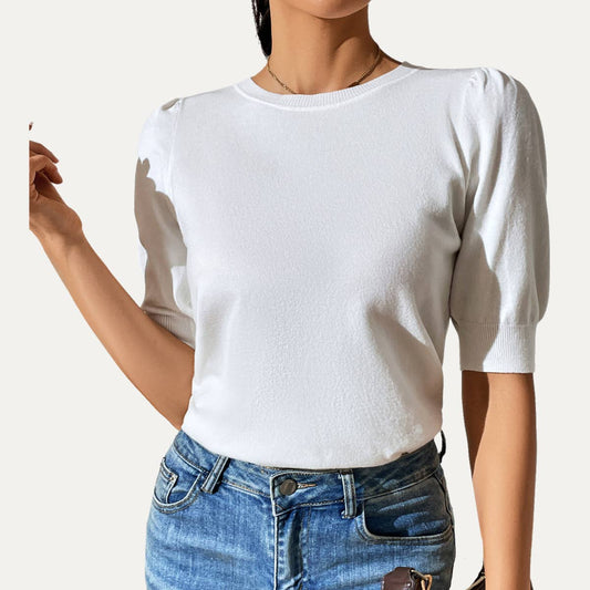 Solid Color Puff Sleeve Knit Top - Purpose + Passion Boutique