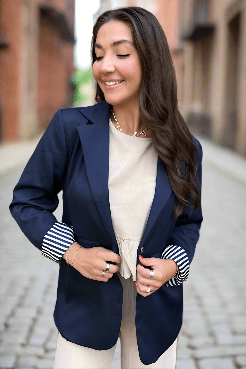 Solid Navy Single Button Blazer - Purpose + Passion Boutique