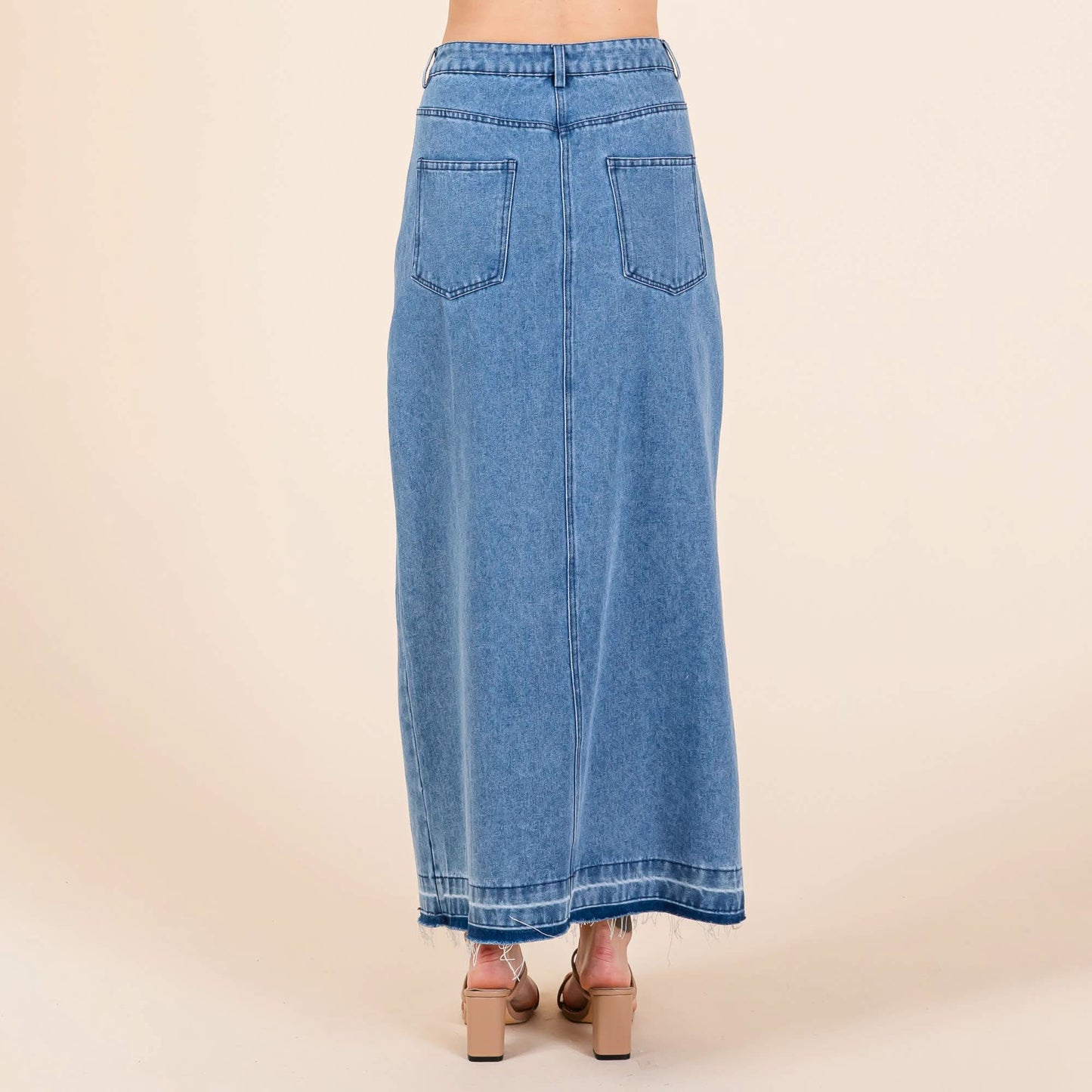 Split Thigh Medium Wash Maxi Denim Pencil Skirt - Purpose + Passion Boutique