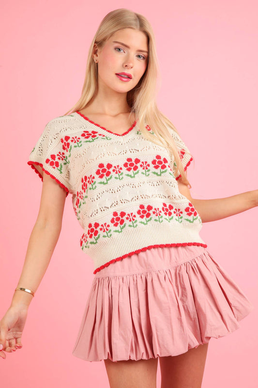 Spring Floral Graphic Knit Sweater Vest - Purpose + Passion Boutique
