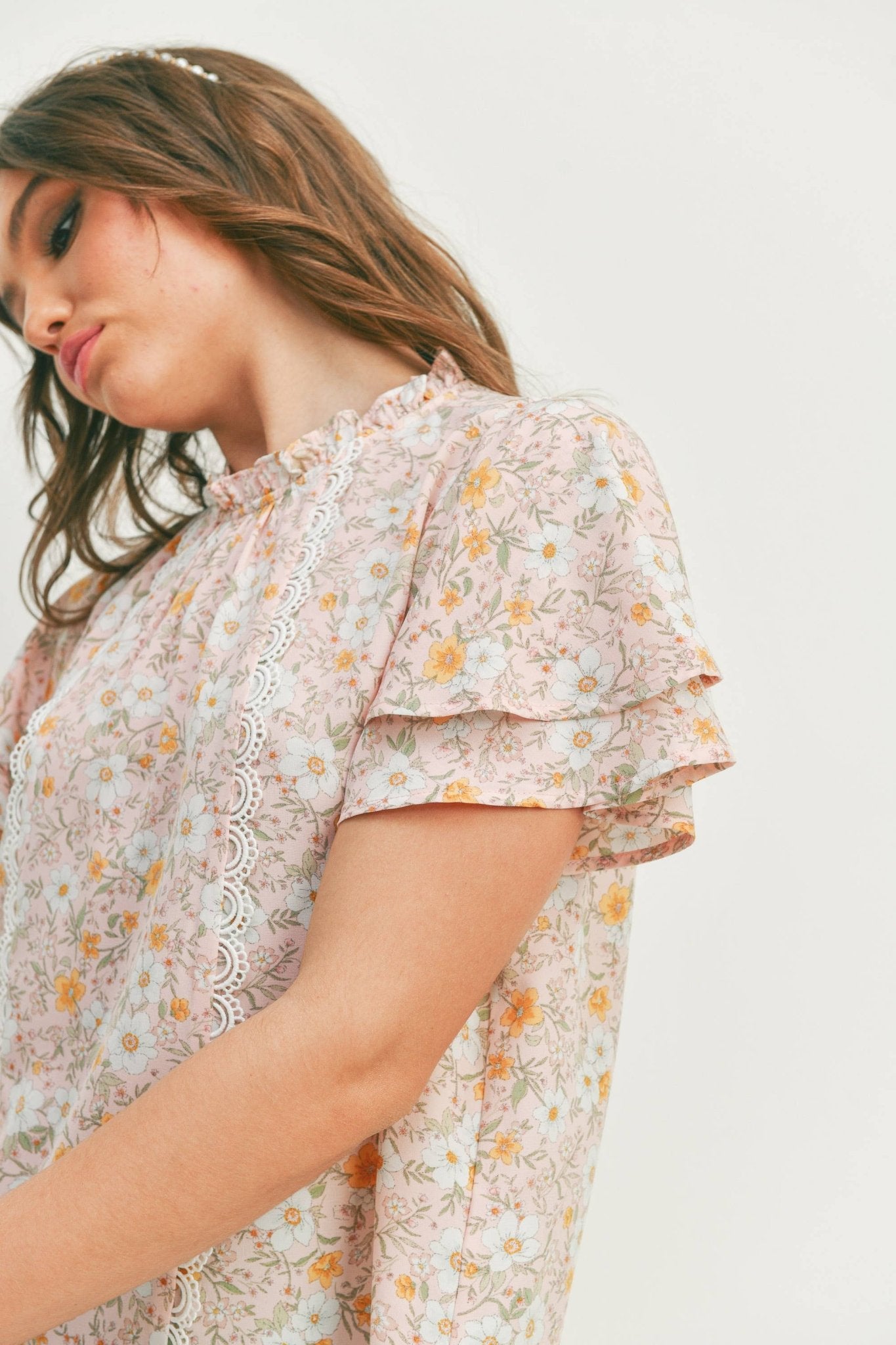 Spring Time Floral Trim Blouse - Purpose + Passion Boutique