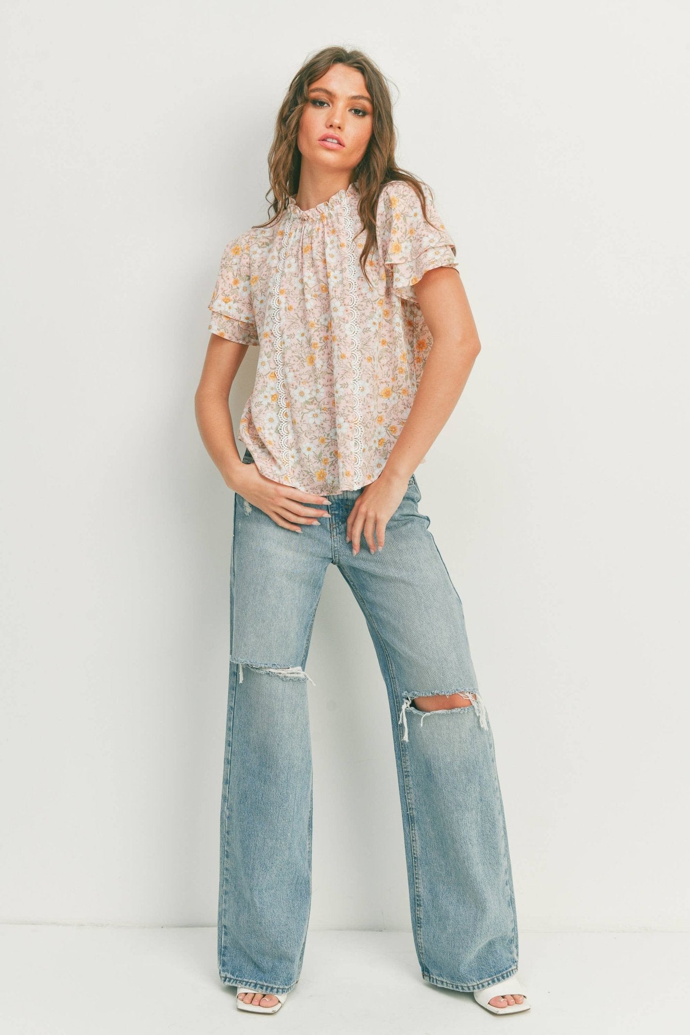 Spring Time Floral Trim Blouse - Purpose + Passion Boutique