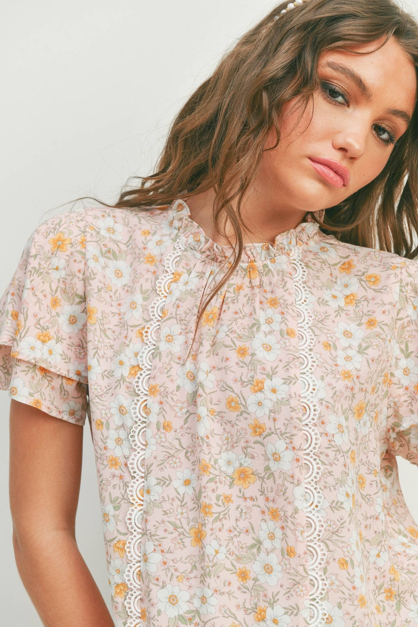 Spring Time Floral Trim Blouse - Purpose + Passion Boutique