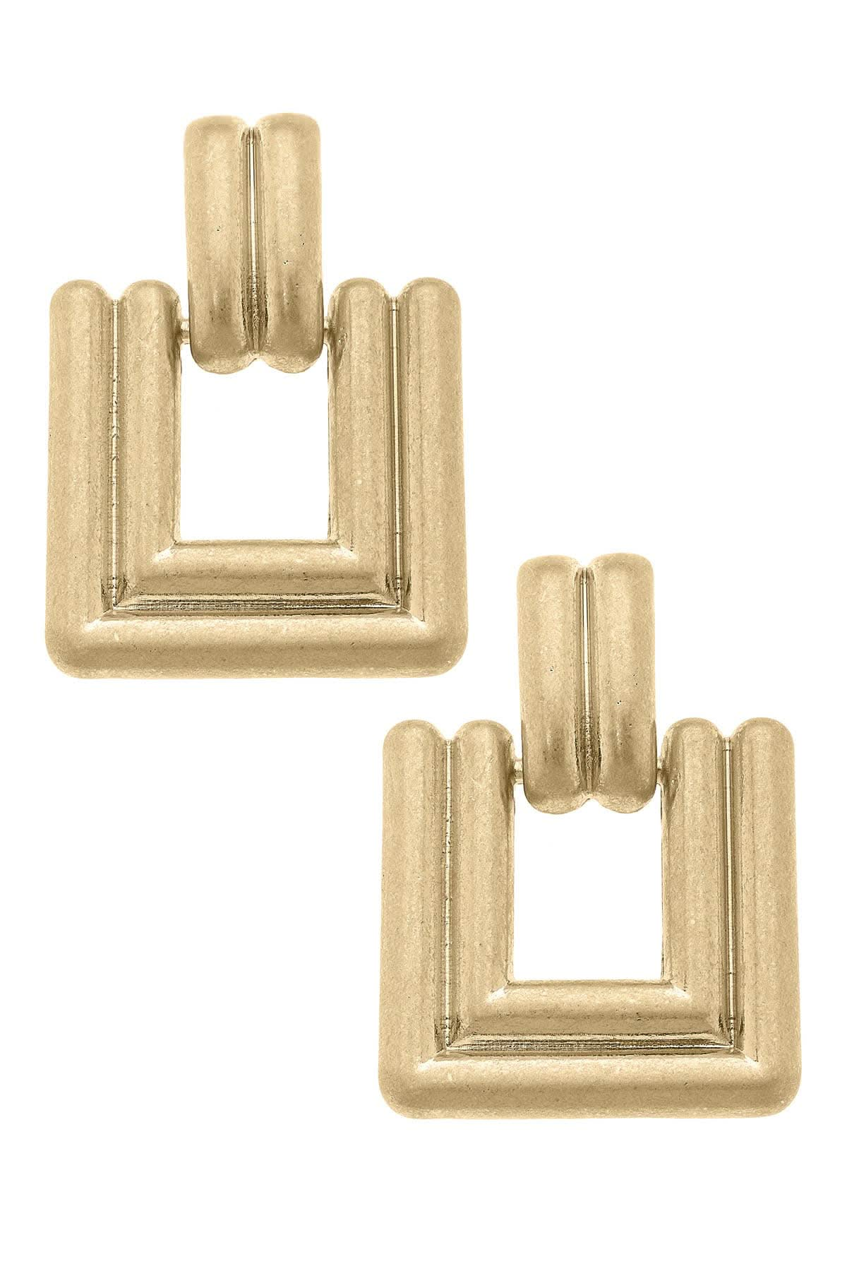 Square Door Knocker Earrings in Worn Gold - Purpose + Passion Boutique