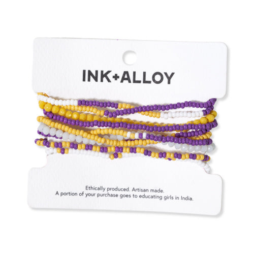Purple + Yellow Mixed Stripe 10 Strand Stretch Bracelet