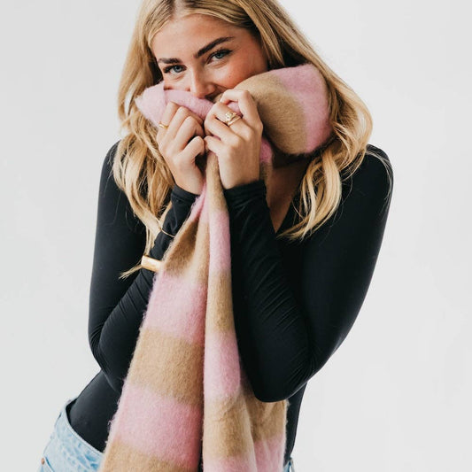 Stevie Striped Tassel Tan + Pink Scarf - Purpose + Passion Boutique
