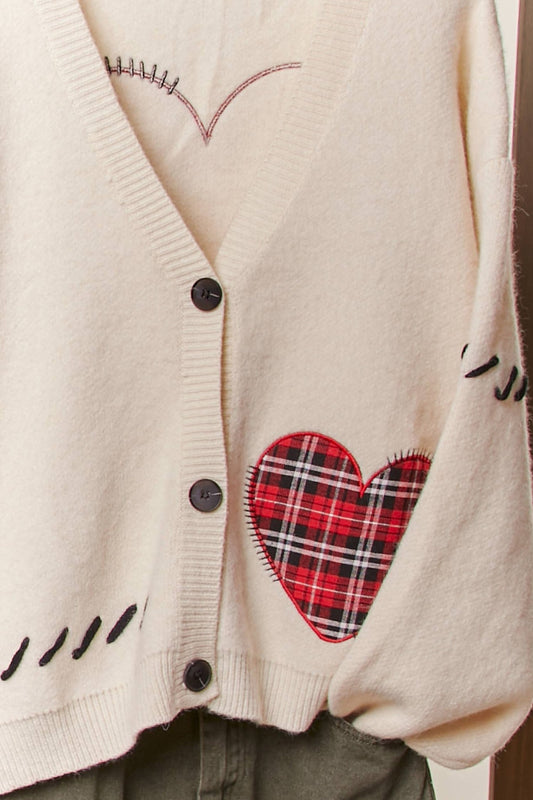 Stitch Heart Accent V Neck Knit Cardigan - Purpose + Passion Boutique