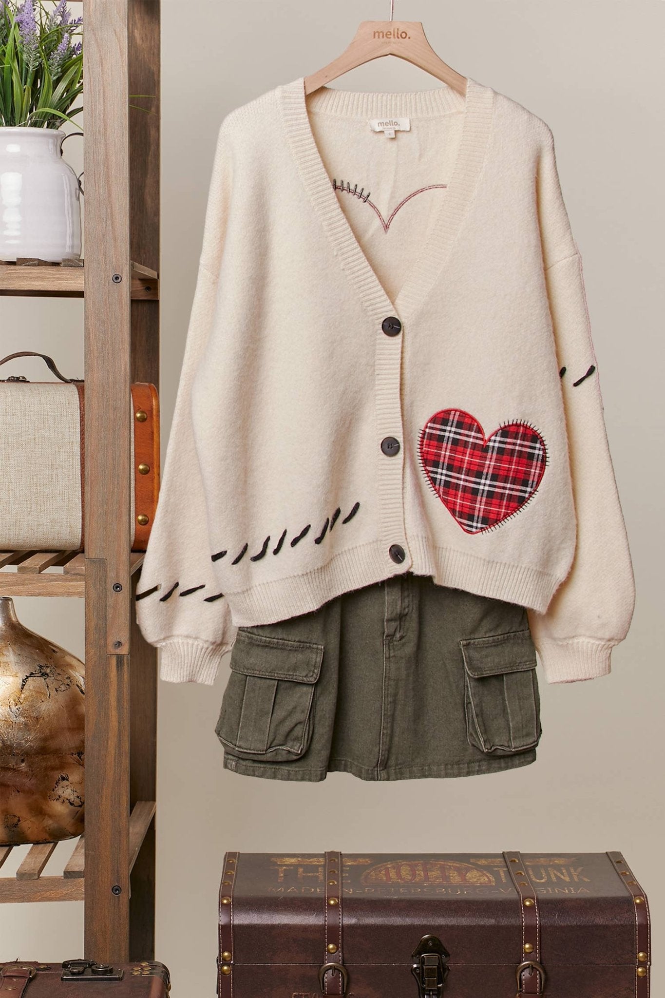 Stitch Heart Accent V Neck Knit Cardigan - Purpose + Passion Boutique