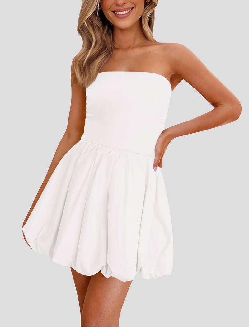 Strapless Bubble Hem Mini Dress - Purpose + Passion Boutique