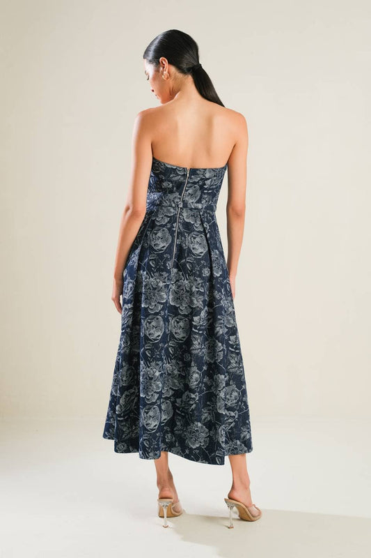 Strapless Jacquard Denim Mini Dress - Purpose + Passion Boutique
