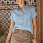 Stripe Denim Chambray Short Sleeve Button Down - Purpose + Passion Boutique