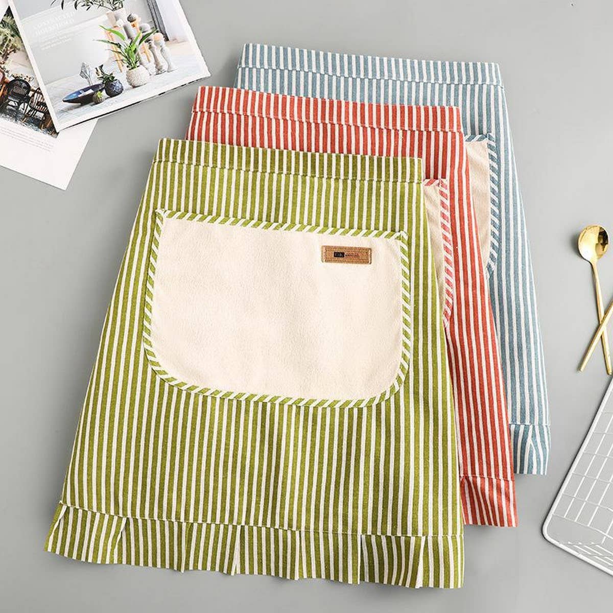 Stripe Half - Length Linen Apron - Purpose + Passion Boutique