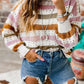 Stripe Hollow Knitted Loose Sweater - Purpose + Passion Boutique