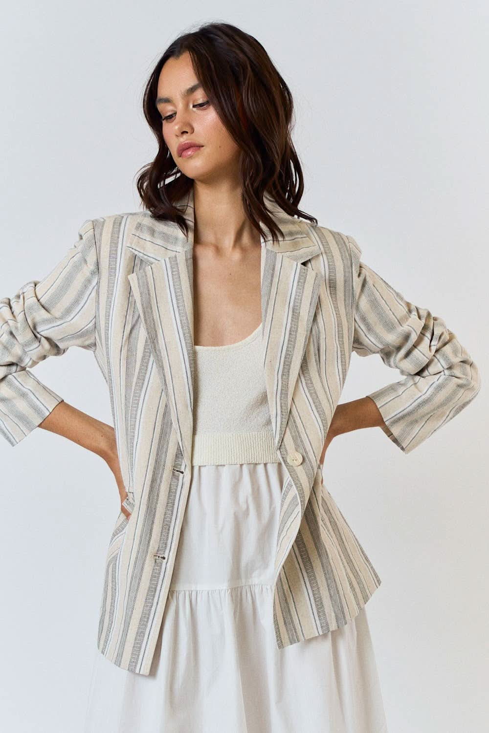 Stripe Linen Button Front Blazer - Purpose + Passion Boutique