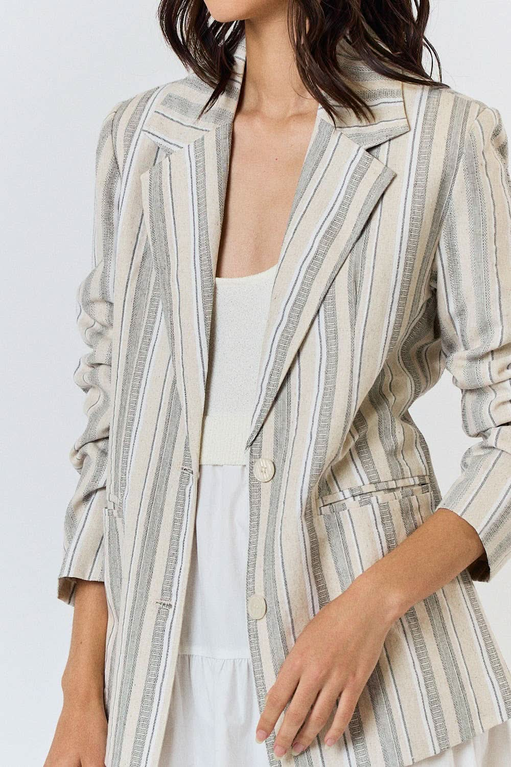 Stripe Linen Button Front Blazer - Purpose + Passion Boutique