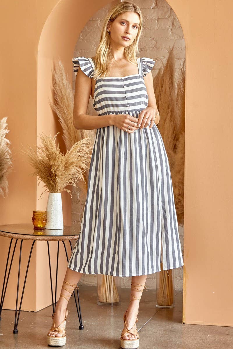 Striped Babydoll Dress With Flutter Sleeves - Purpose + Passion Boutique