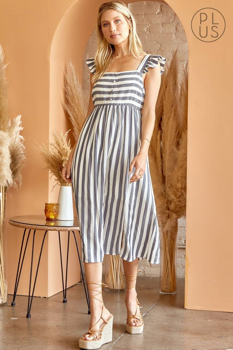 Striped Babydoll Dress With Flutter Sleeves - Purpose + Passion Boutique