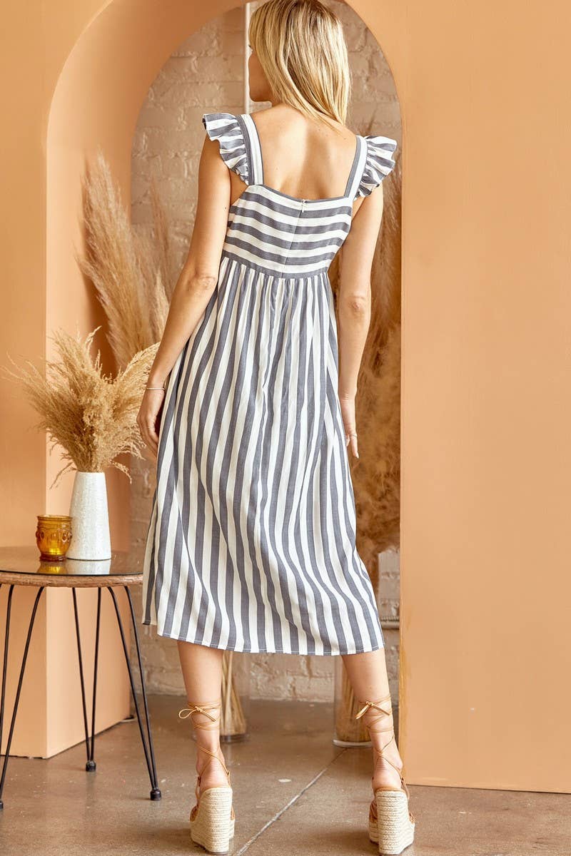 Striped Babydoll Dress With Flutter Sleeves - Purpose + Passion Boutique