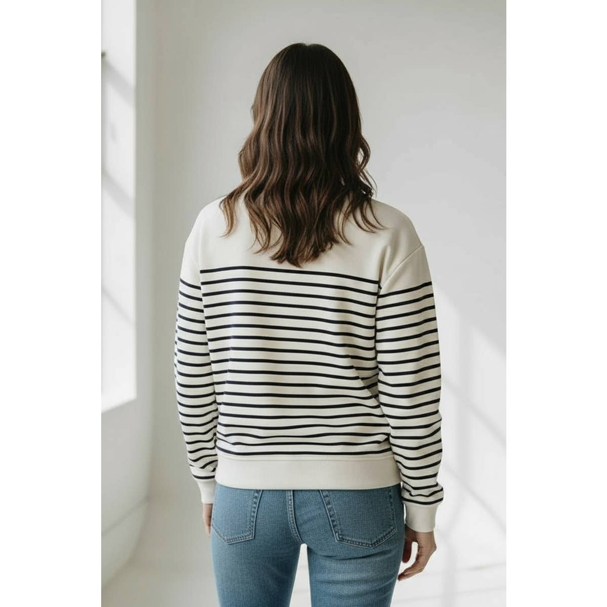 Striped Black/Cream with Heart Sweatshirt - Purpose + Passion Boutique
