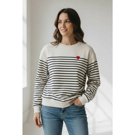 Striped Black/Cream with Heart Sweatshirt - Purpose + Passion Boutique