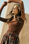 Striped Floral Lace Ruched Mock - Neck Bodysuit - Purpose + Passion Boutique