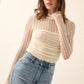 Striped Floral Lace Ruched Mock - Neck Bodysuit - Purpose + Passion Boutique