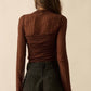 Striped Floral Lace Ruched Mock - Neck Bodysuit - Purpose + Passion Boutique