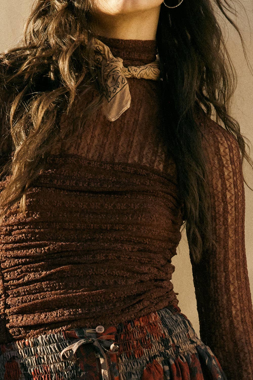 Striped Floral Lace Ruched Mock - Neck Bodysuit - Purpose + Passion Boutique