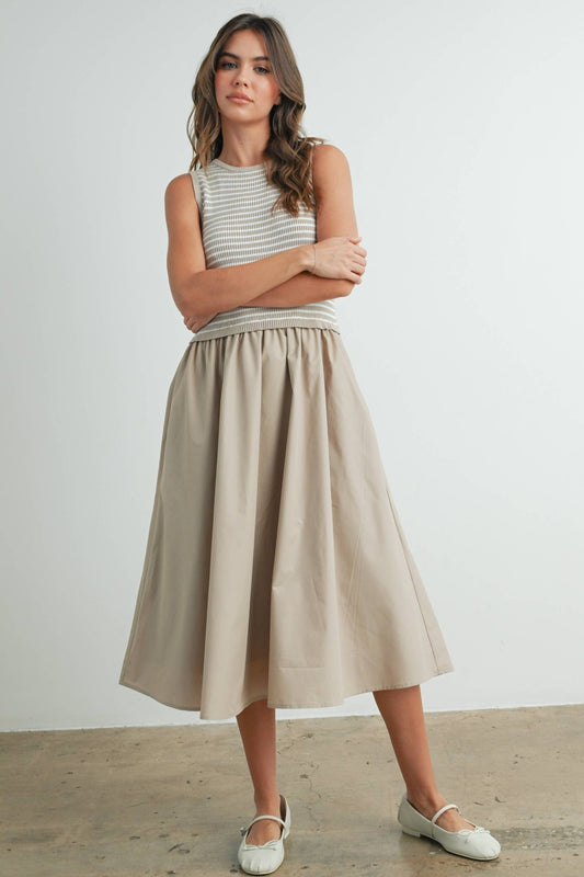 Striped Taupe / Ivory Sleeveless Maxi Dress with Pockets - Purpose + Passion Boutique