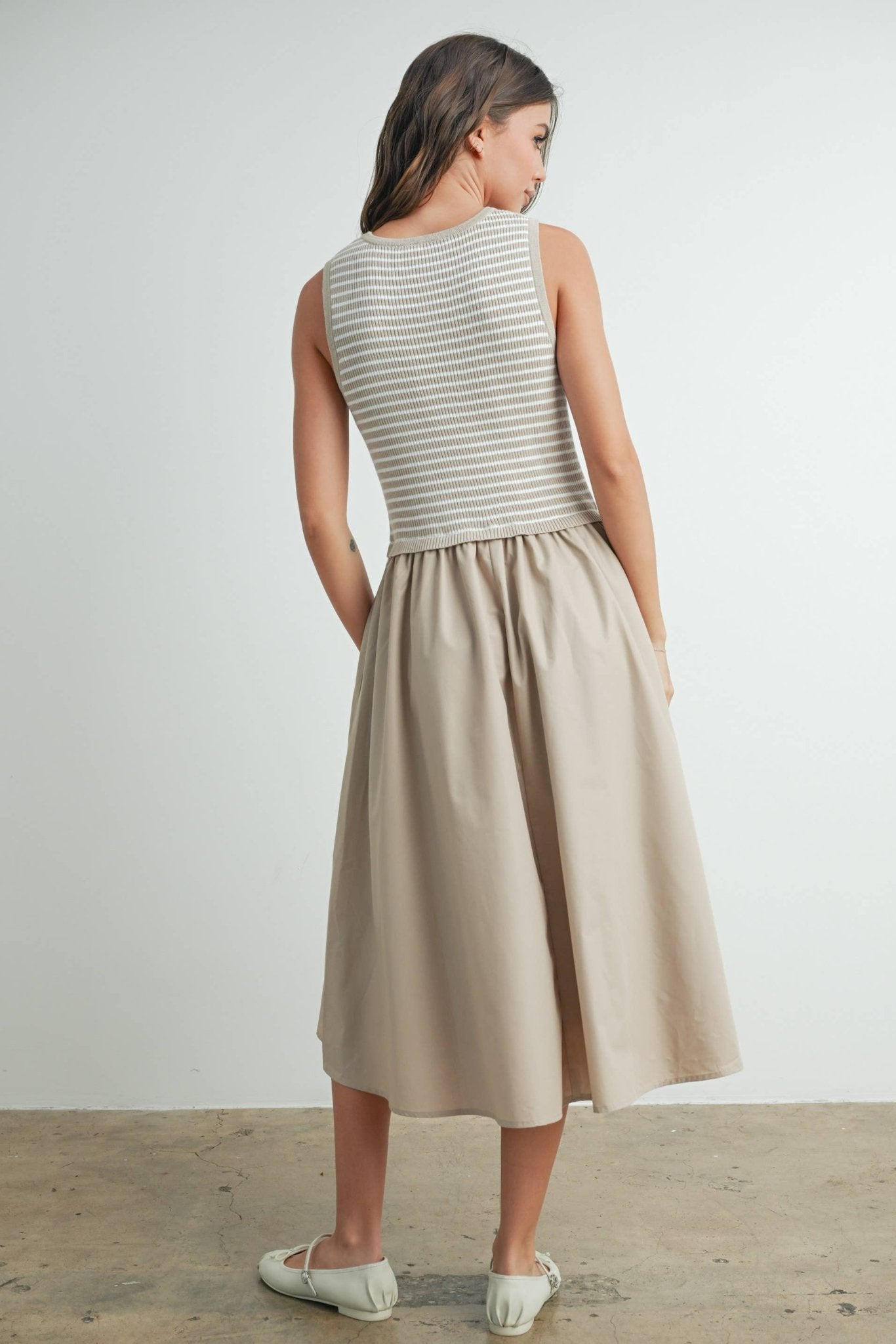 Striped Taupe / Ivory Sleeveless Maxi Dress with Pockets - Purpose + Passion Boutique
