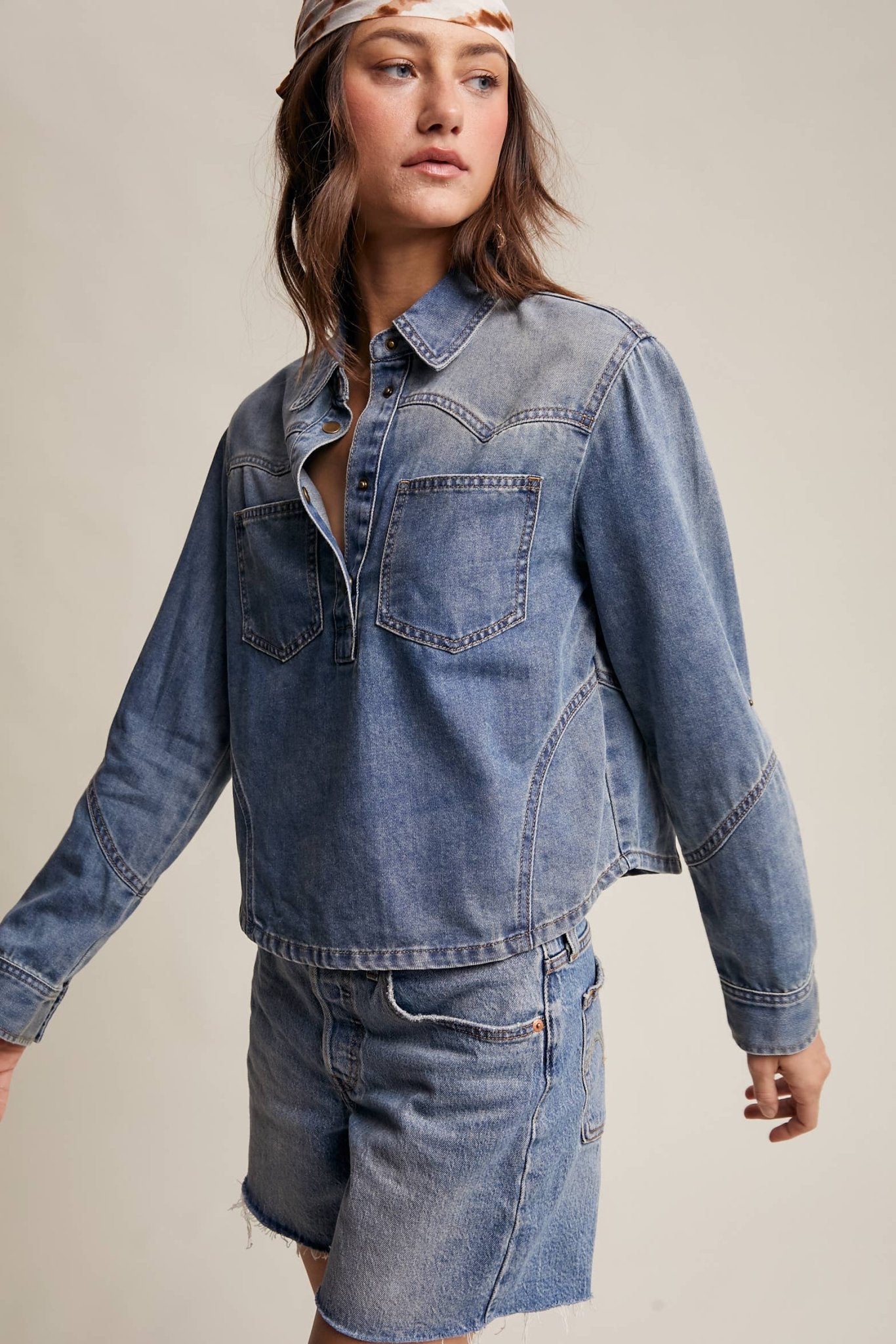 Sun - washed Blue Western - Inspired Denim Shirt - Purpose + Passion Boutique