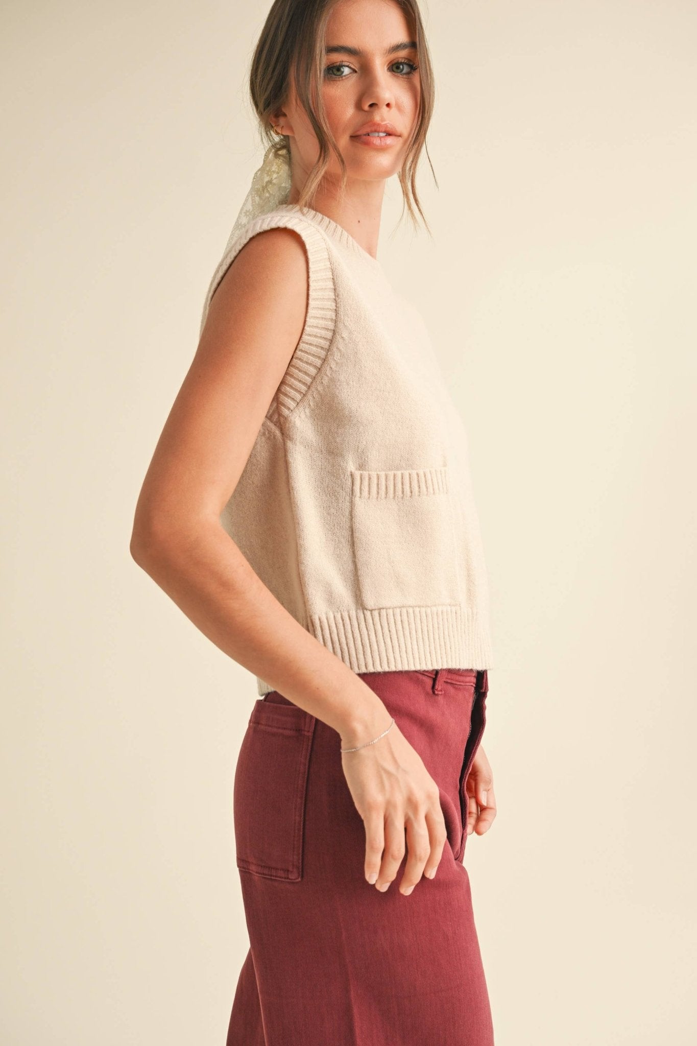 Sweater Vest with Pocket Detail - Purpose + Passion Boutique