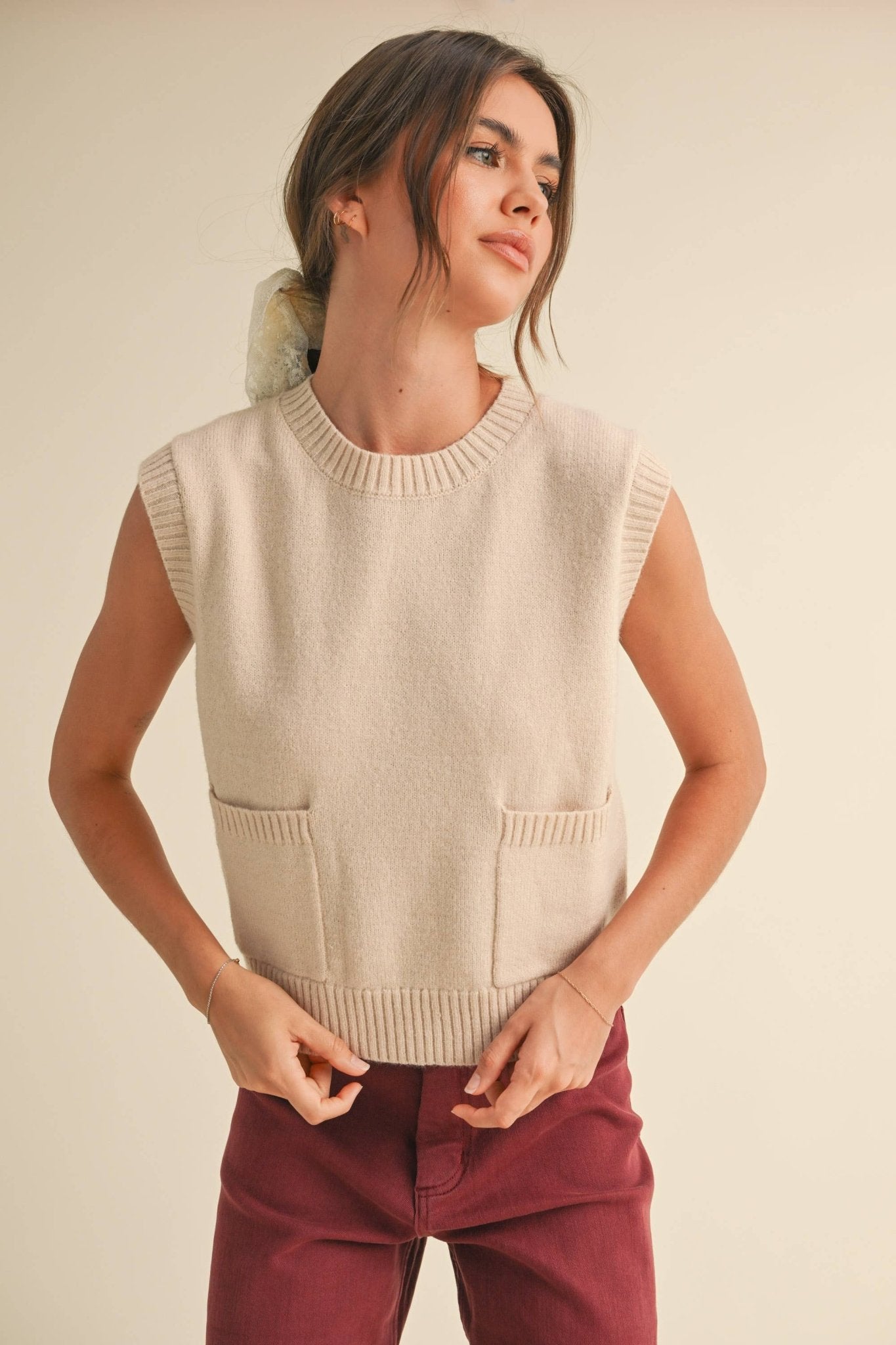 Sweater Vest with Pocket Detail - Purpose + Passion Boutique