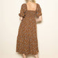 Sweetheart Coffee Neck Bubble Sleeve Floral Midi Dress - Purpose + Passion Boutique
