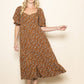 Sweetheart Coffee Neck Bubble Sleeve Floral Midi Dress - Purpose + Passion Boutique