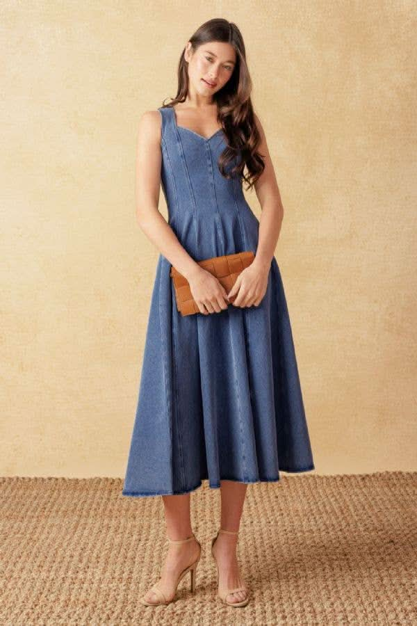 Sweetheart Medium Indigo Denim Dress - Purpose + Passion Boutique