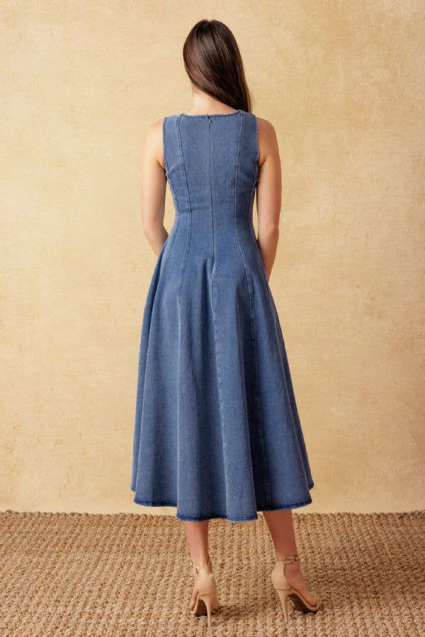 Sweetheart Medium Indigo Denim Dress - Purpose + Passion Boutique