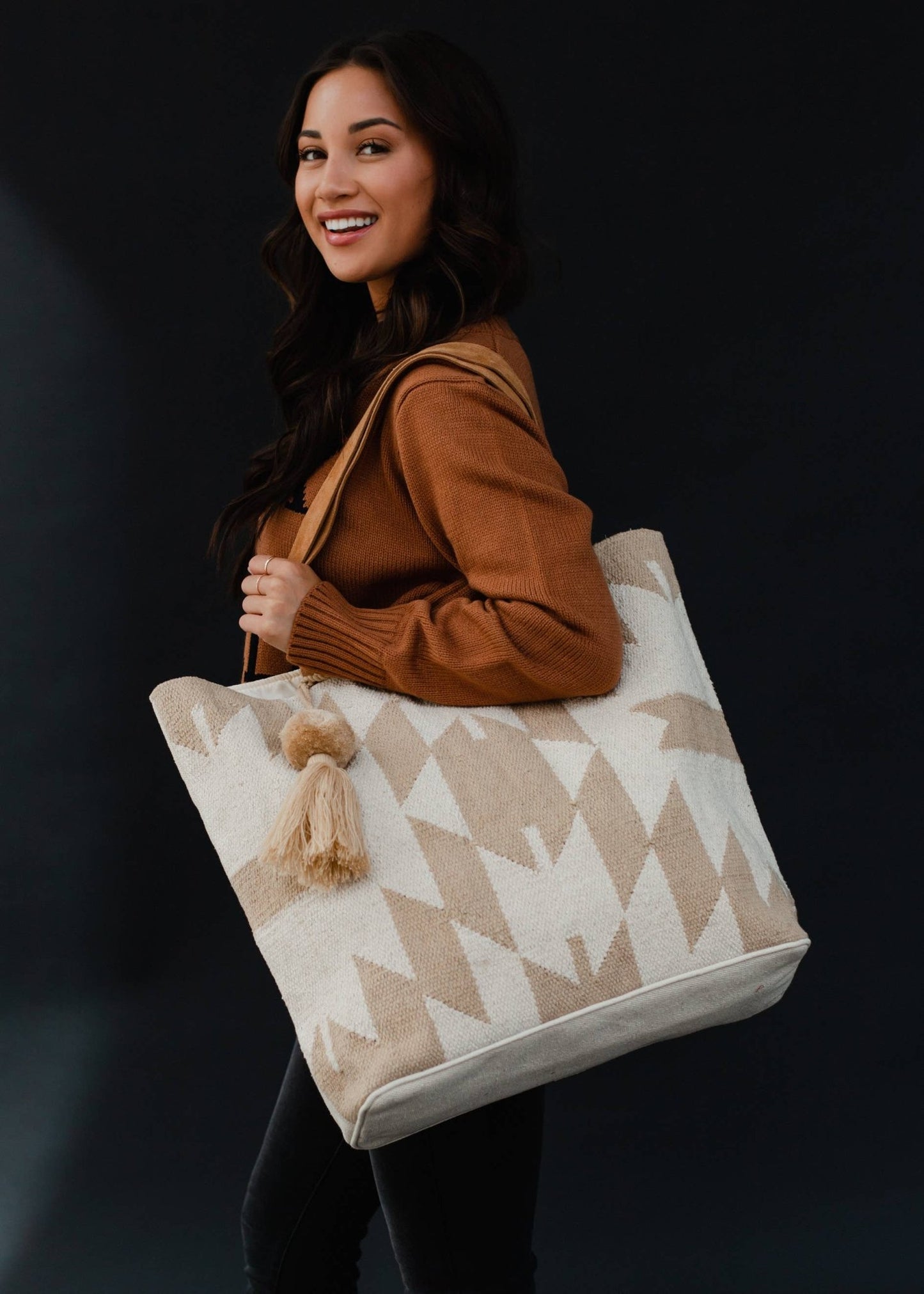 Tan & Cream Aztec Tote - Purpose + Passion Boutique