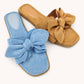 Tan Denim Ribbon X - Shape Band Sandal - Purpose + Passion Boutique