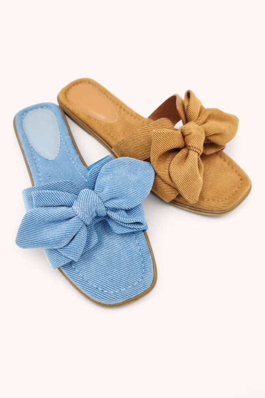 Tan Denim Ribbon X - Shape Band Sandal - Purpose + Passion Boutique