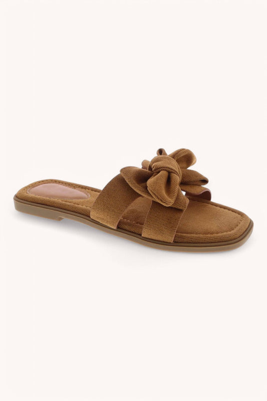 Tan Denim Ribbon X - Shape Band Sandal - Purpose + Passion Boutique
