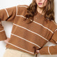 Tan Loose Fit Stripe Long Sleeve Crewneck Sweater - Purpose + Passion Boutique
