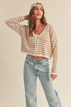 Tan & White Crochet Knitted Cardigan - Purpose + Passion Boutique