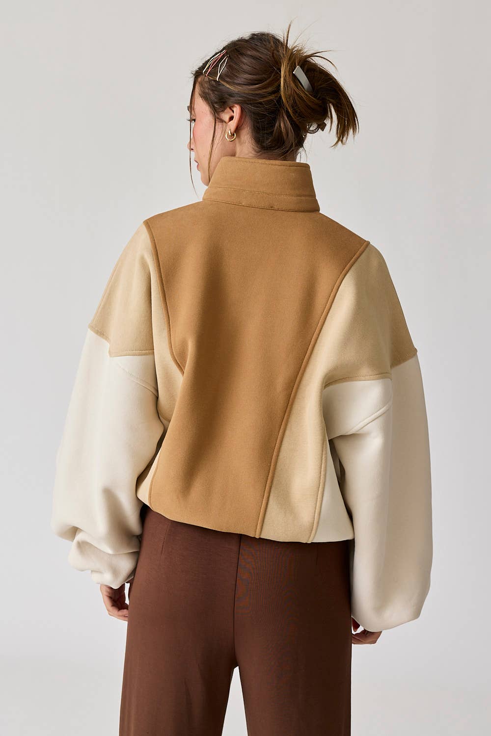 Taupe Colorblock Mock Neck Pullover - Purpose + Passion Boutique